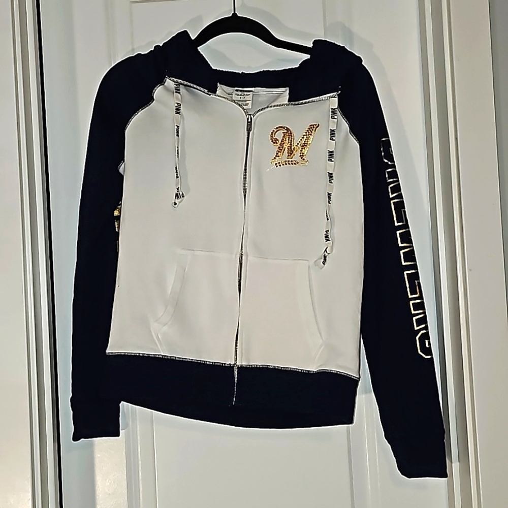 PINK Victoria's Secret Black and White Hoodie Jacket
